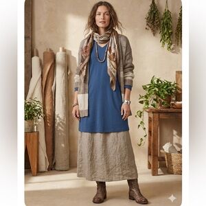 Eileen Fisher V-Neck Shift Dress Blue Organic Cotton Front Pockets Petite Small